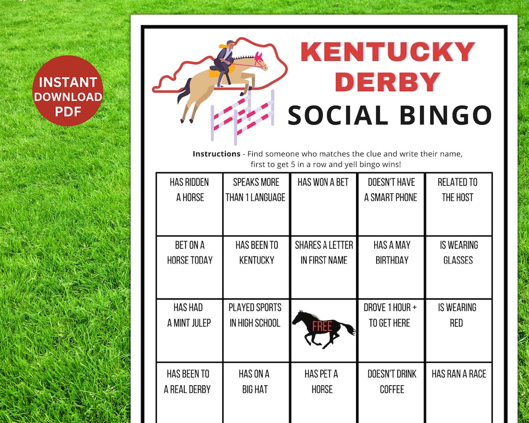 Kentucky Derby Find the Guest Bingo Game Triple Crown Party Idea Horse