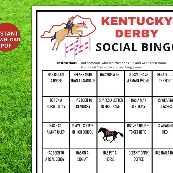 Kentucky Derby Find The Guest Bingo Game | Triple Crown Party Idea | Horse Race | Printable Belmont Quiz | Fun Adults Icebreaker Activity