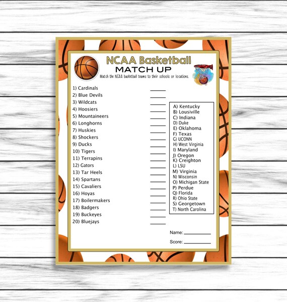 March Madness Ncaa Matching Trivia Game March Madness Party Etsy