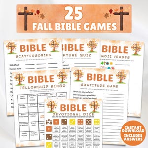 25 Christian Fall Bible Game Bundle, Autumn Women's Ministry & Youth Group Activity, Church Party Games