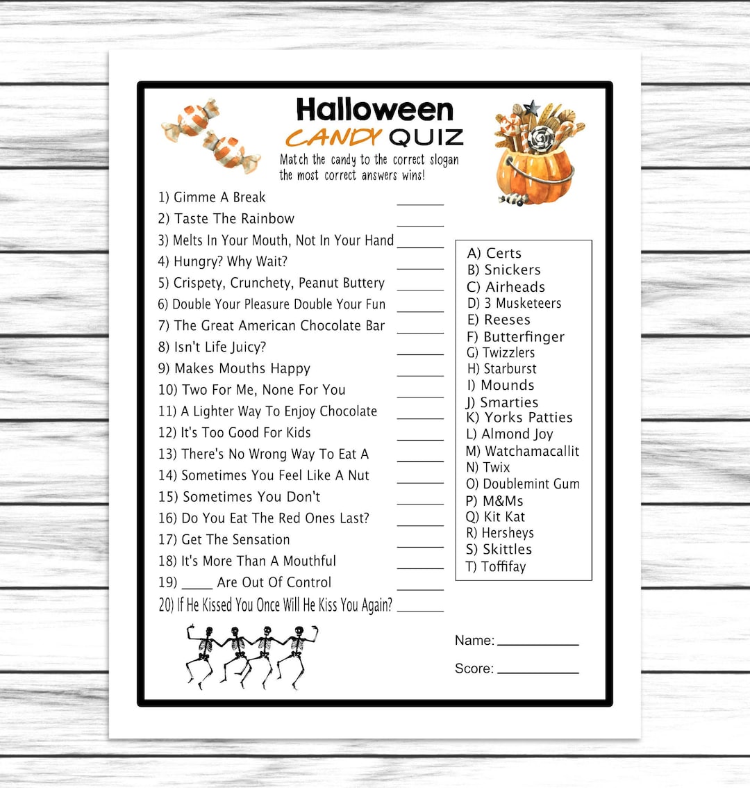 Halloween Candy Trivia Game, Virtual or Printable Halloween Costume