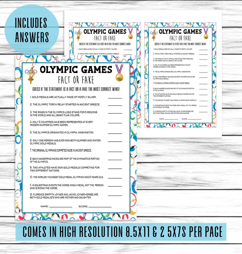 Winter Olympics Trivia Quiz Game Fact Or Fiction Olympic Etsy España