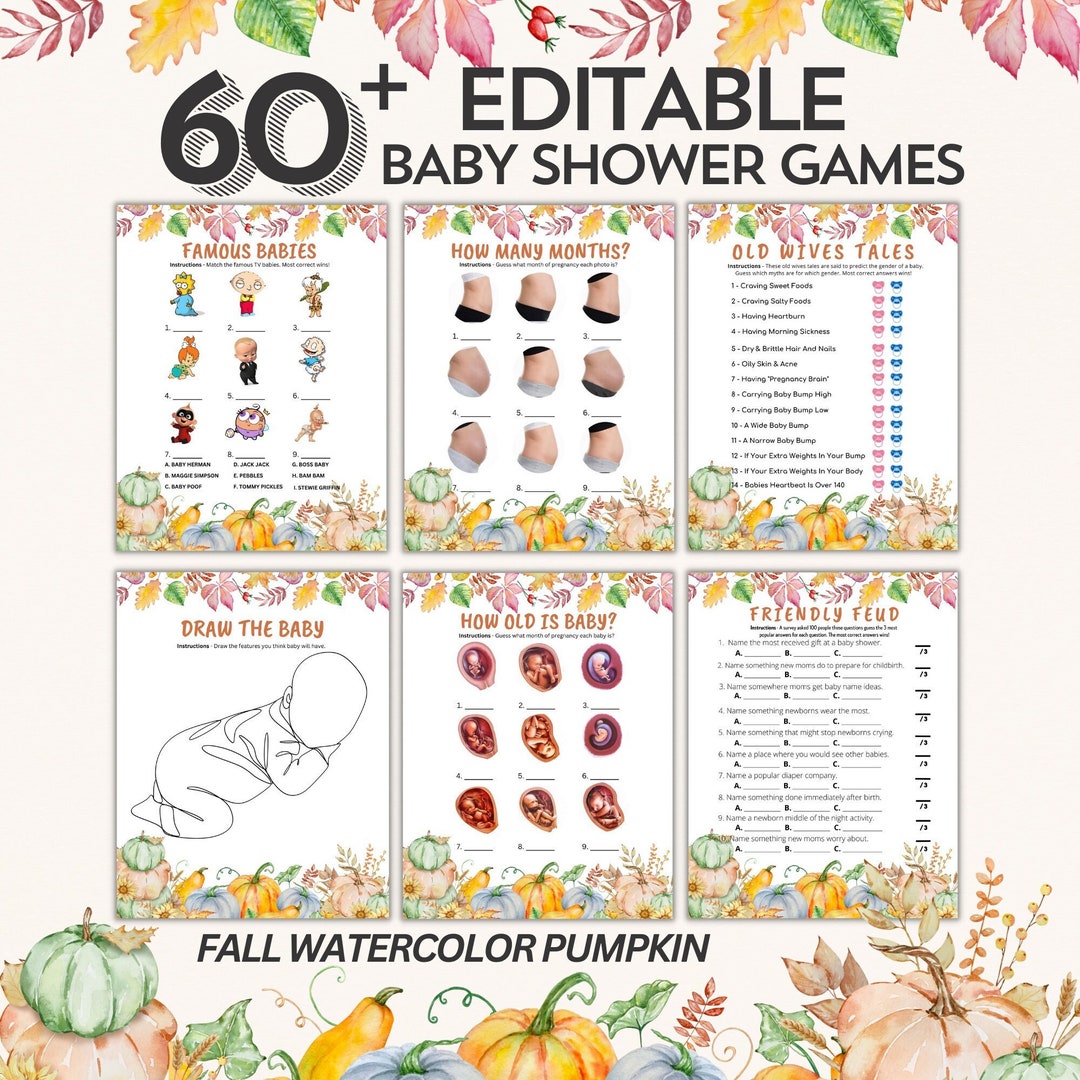 Editable Fall Pumpkin Baby Shower Games Bundle Autumn Baby Etsy