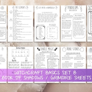 Witchcraft Basic Printable Grimoire Seiten, Buch der Schatten Seiten, Handlesen, Tarot, Runen, Elements, Sternzeichen, Candle Magic Set B