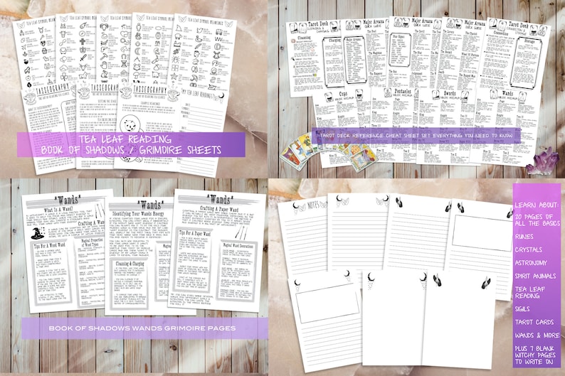 Utskrivbara sidor från nybörjarhäxkonsten i Skuggornas bok | Grimoire-ark för babyhäxor om kristaller, sigill, runstenar, örter och tarotkort bild 7