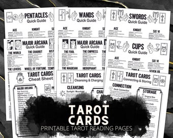 Printable How To Read Tarot Card Pages | Book of Shadows Grimoire Sheets | Major, Minor Arcana Tarot Deck Guide & Cards