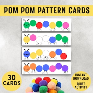 Schede di attività con bruchi con motivi Pom / Gioco creativo per bambini piccoli che vogliono passare un po' di tempo in tranquillità / Giocattolo didattico stampabile per bambini con bisogni speciali, idea per la casa in età prescolare Montessori