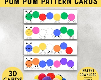 Pom Patterns Caterpillar Activity Cards | Quiet Time Toddler Craft Game | Printable Special Need Learning Toy Montessori Preschool Home Idea