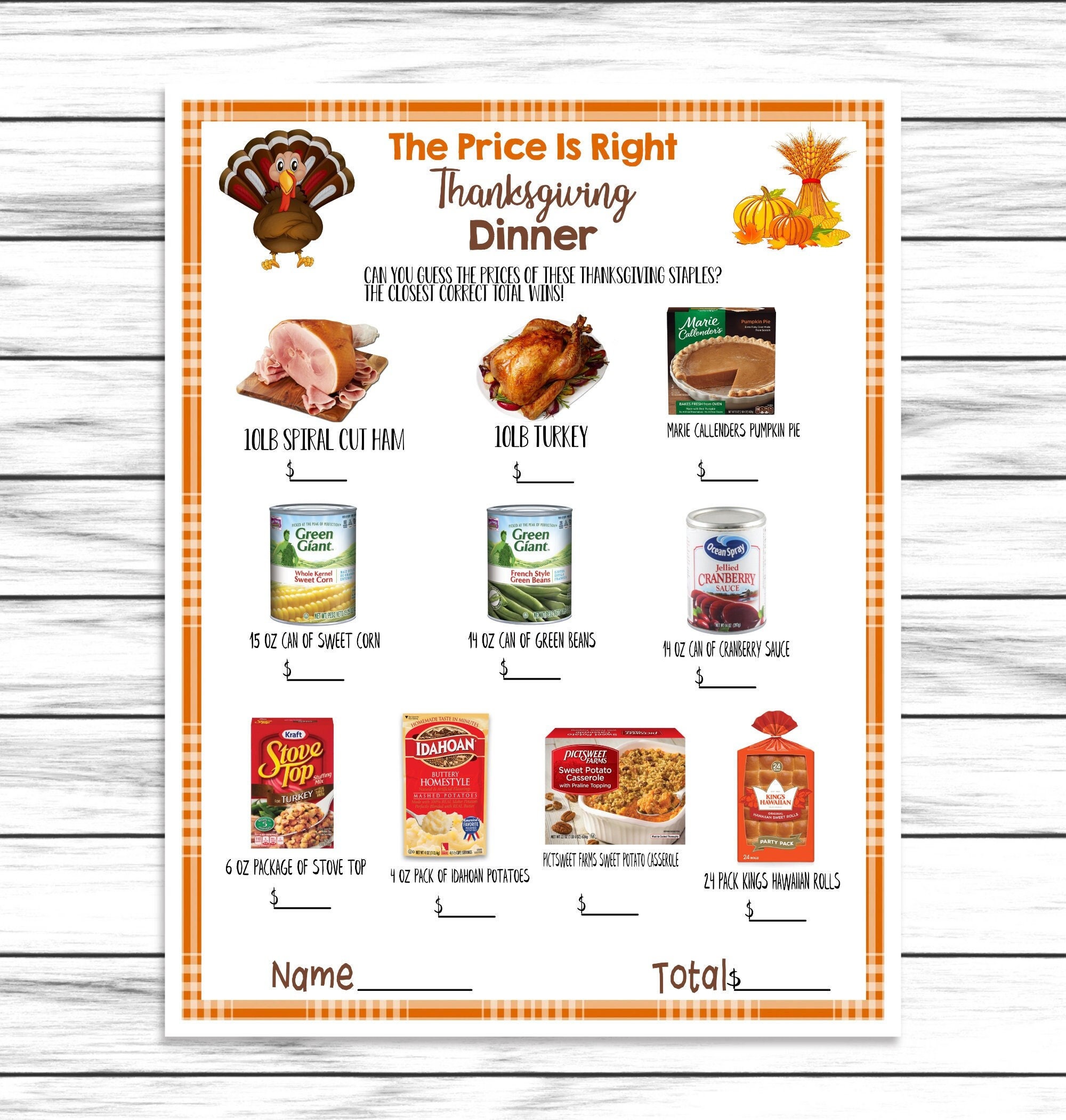 Thanksgiving Dinner Guess Price Game Printable or Virtual - Etsy