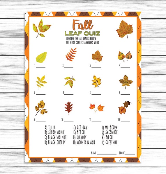 Fall Leaf Game, Fall Trivia Quiz, Party Game, Autumn Game, For.