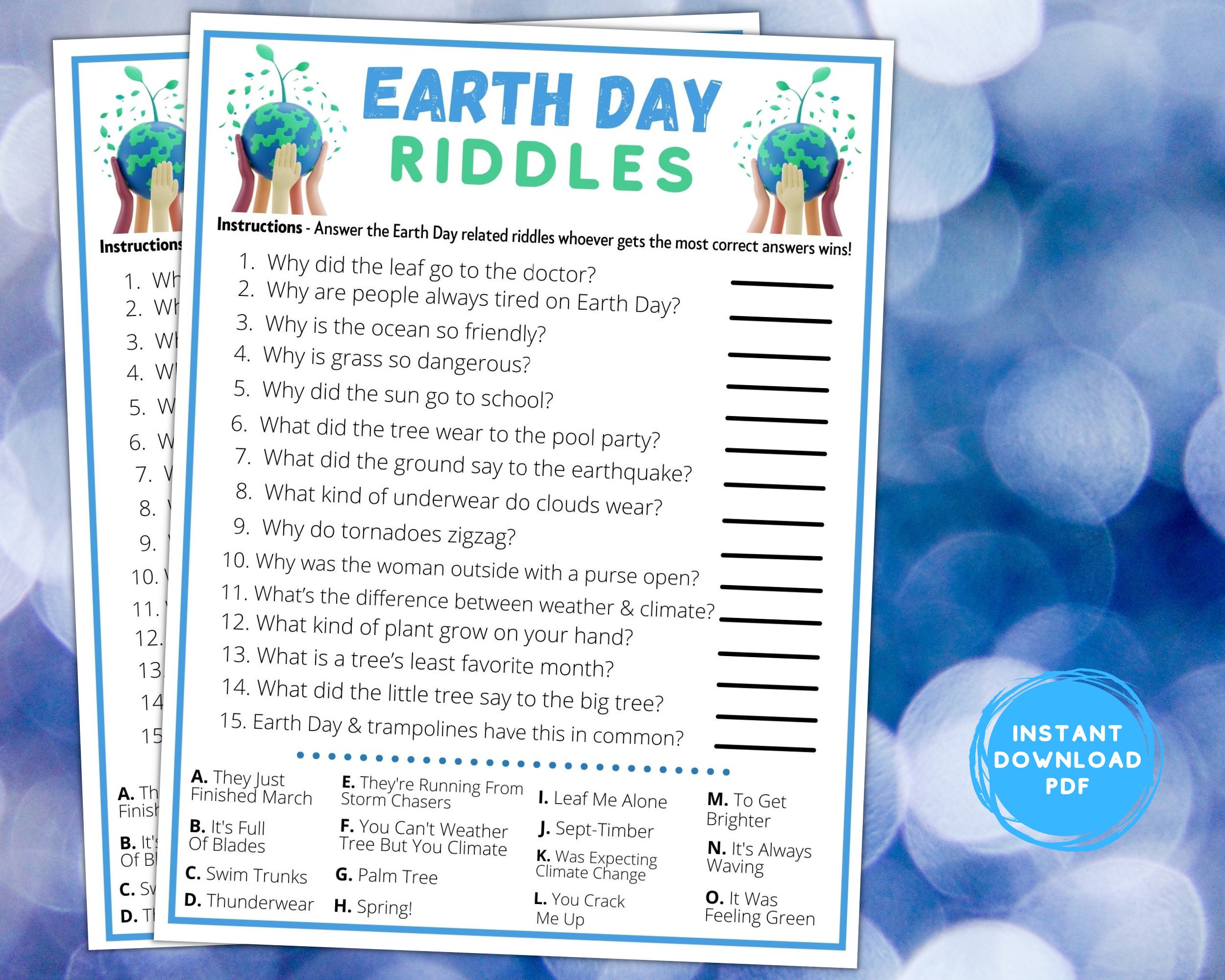 Earth Day Math Riddles Printable Earth Day Fun Riddle Game | Classroom Work Seniors Activity ...
