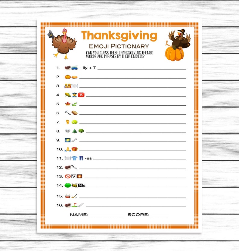 Thanksgiving Emoji Pictionary Game Printable Virtual Turkey - Etsy