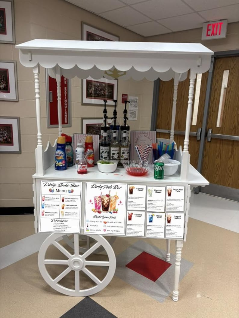 printable dirty soda bar sign template and menu bundle with extra graphics and 30 dirty soda recipes perfect for making your own diy dirty soda station edit on canva with a free account and print instantly great for birthdays, showers, graduation and more