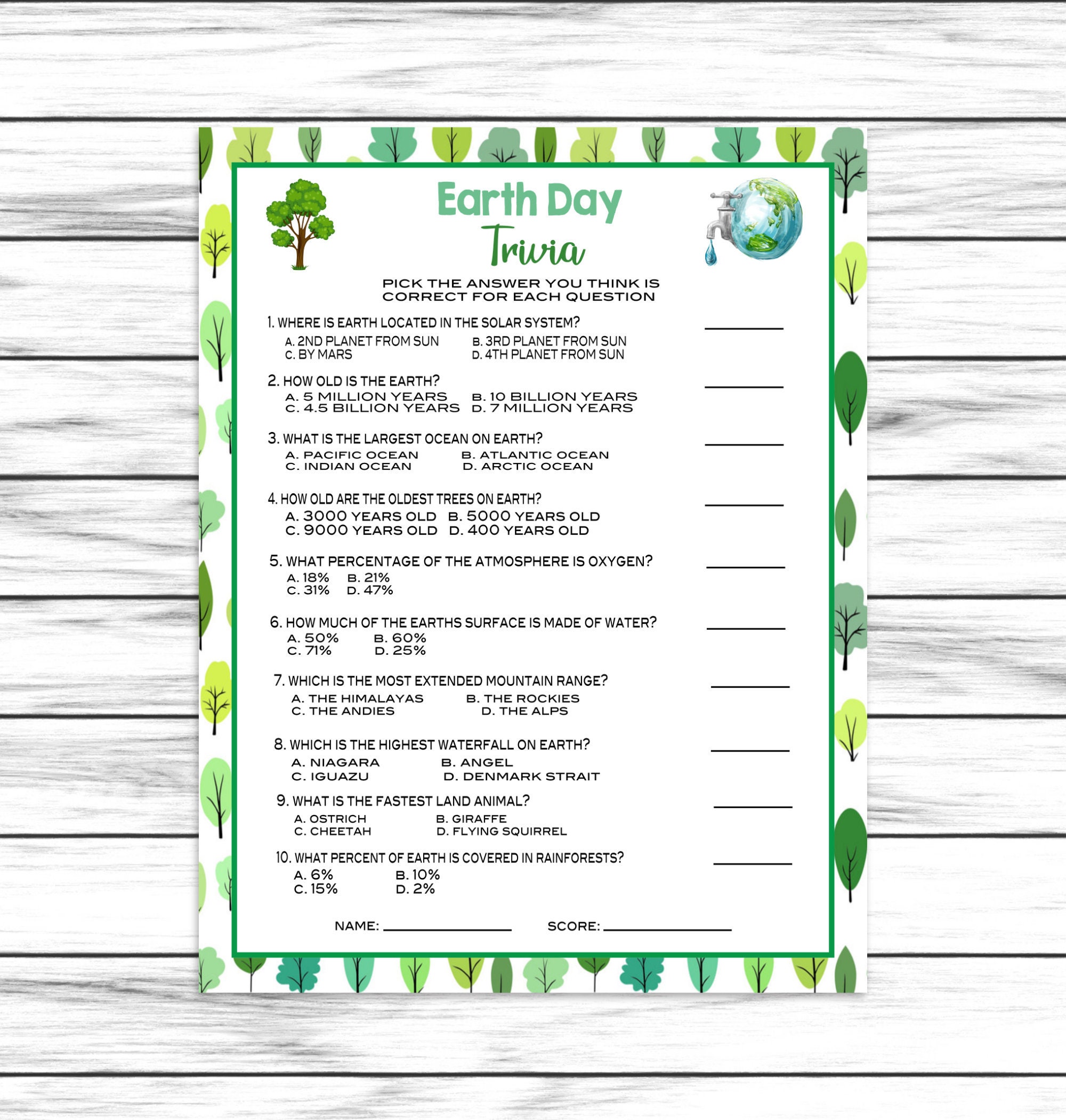 Earth Day Trivia Game Party Game Trivia Game for Adults Etsy UK