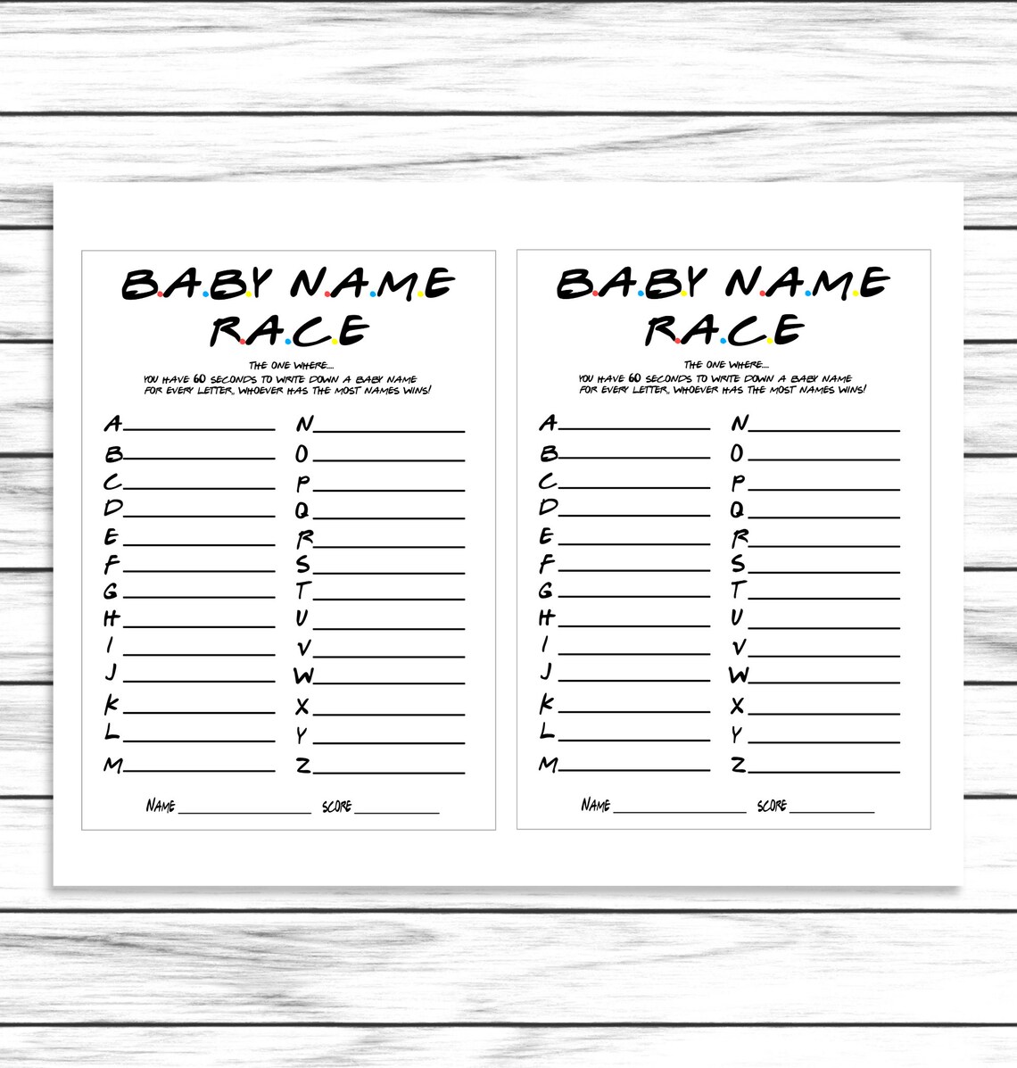The One Where Baby Name Race Game Baby Names Game Baby Name Etsy
