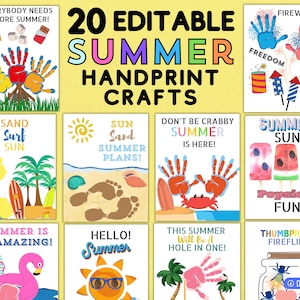 Summer Handprint Family Crafts For Kids | Editable Template Classroom Pre K Activities | Printable Handprint Footprint Art Bundle