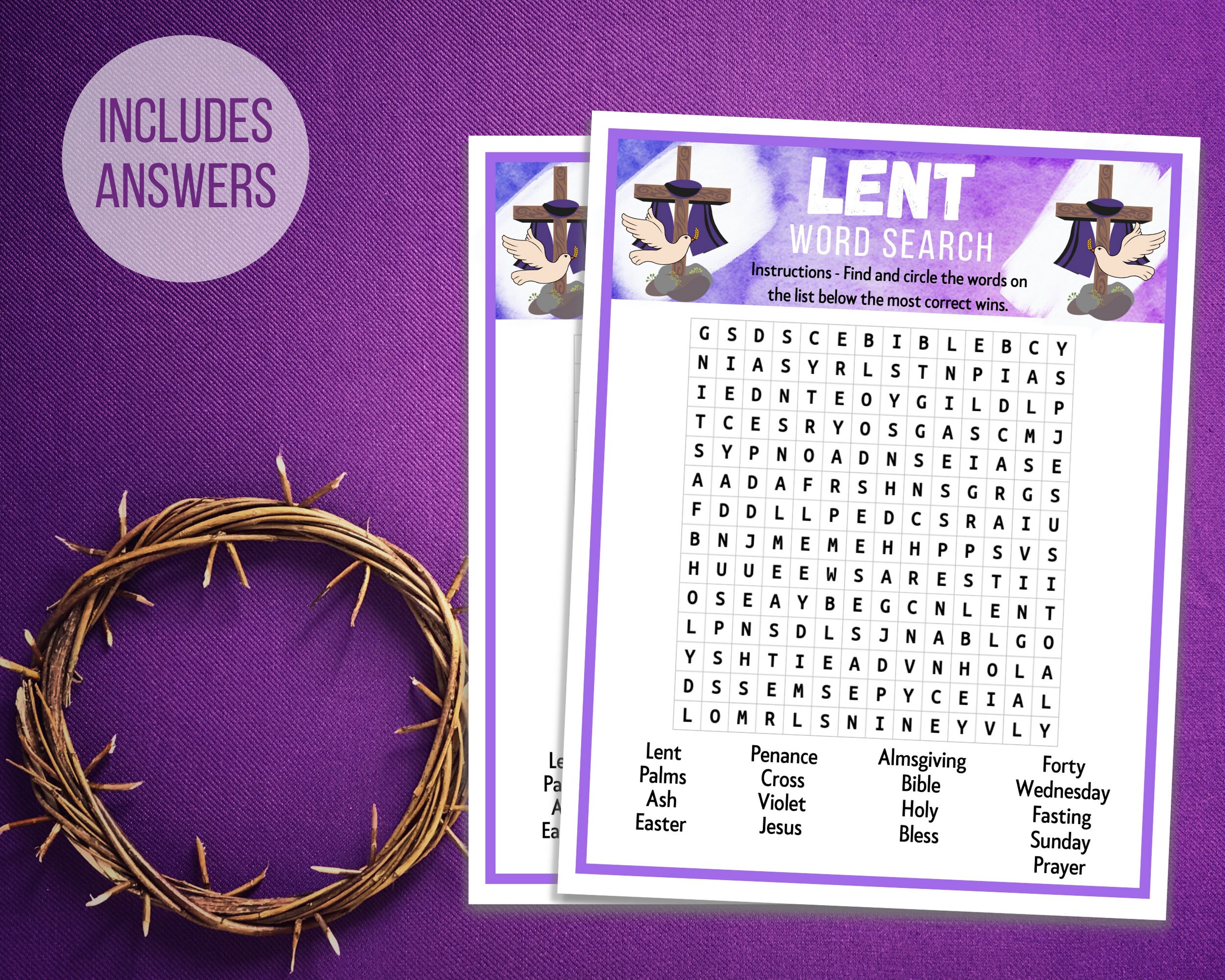 Printable Lent Word Search Kids Lenten Party Game Lent Word | Etsy