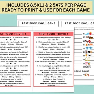 Pub Trivia Food Game Bundle | Printable Fast Food Trivia & Emoji ...
