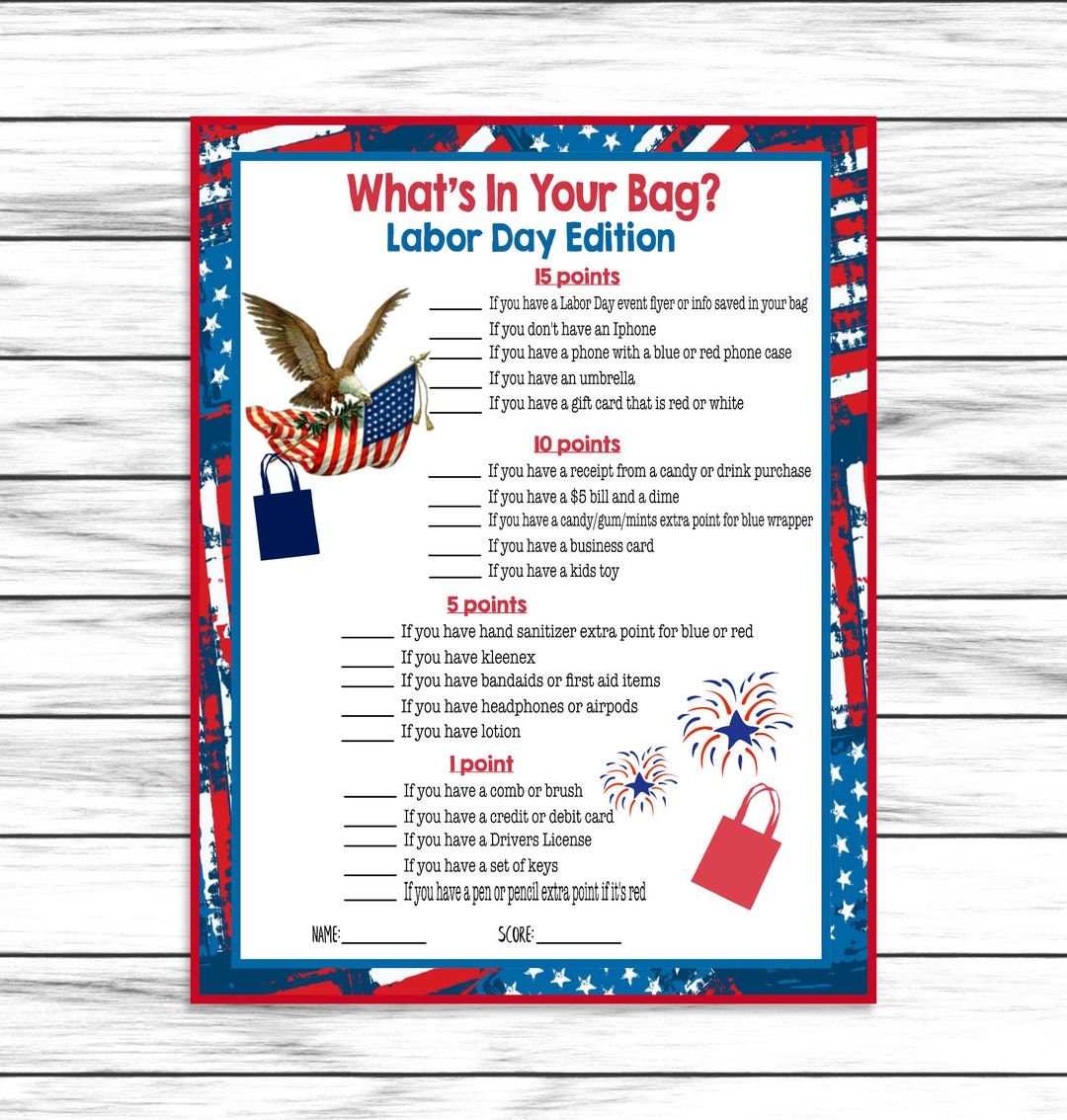 Labor Day Whats in Your Bag Party Game Purse Game for Etsy
