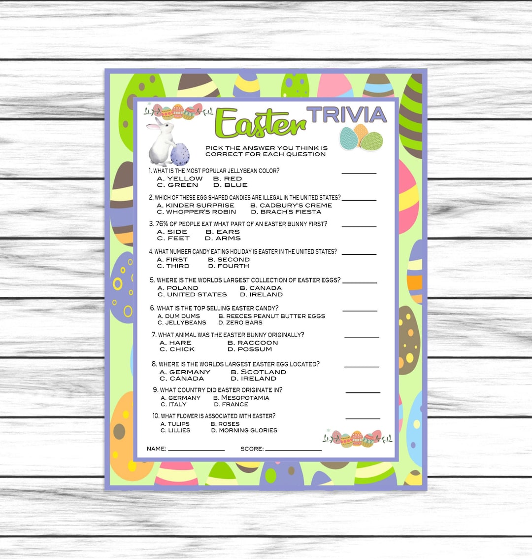 Easter Trivia Game Easter Game Trivia Game Easter Party