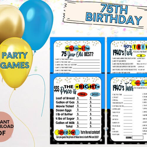 75th Birthday Party Games Printable Born in 1948 1940s Game - Etsy Canada
