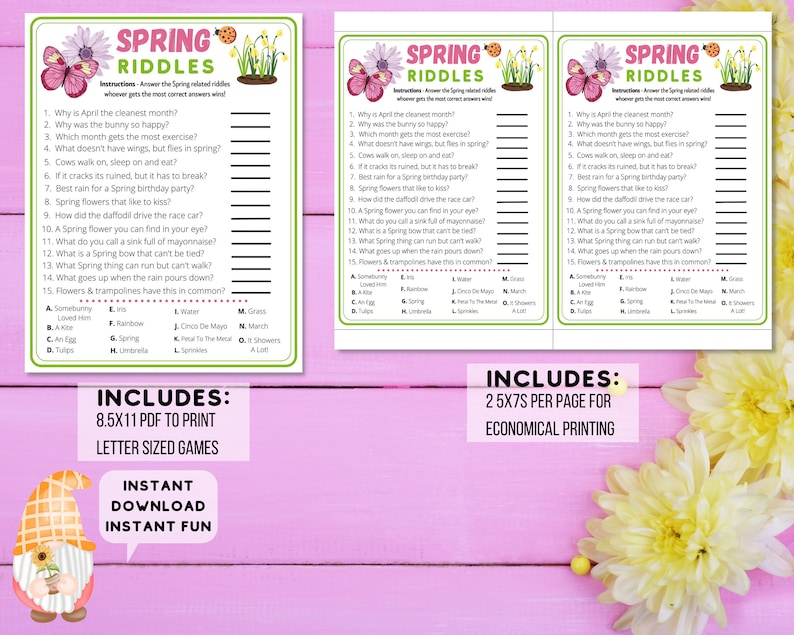 Spring Riddles Printable Quiz | Fun Activity Idea for Adults & Kids ...