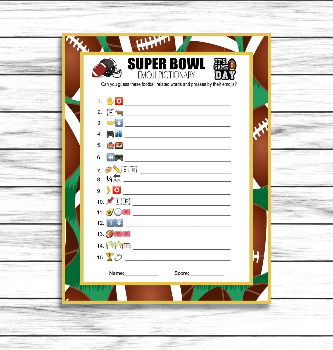 Super Bowl Game Super Bowl Emoji Pictionary Football Party Etsy