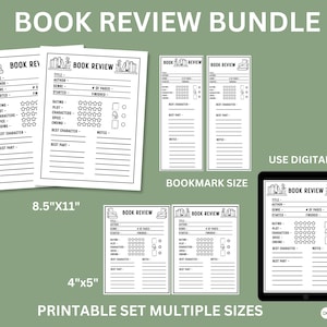 Printable Book Review Bookmark Download Bundle | Digital Book Lover Gift Club Ideas | Fantasy Bookish Reader Review Journal