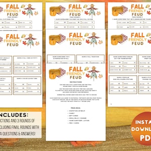 Autumn Fall Family Feud Trivia Printable Game ,adults Kids Fun Party ...