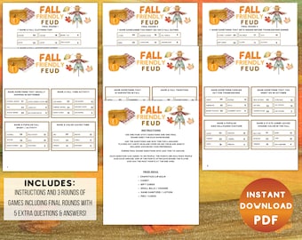Autumn Fall Family Feud Trivia Printable Game ,Adults Kids Fun Party Activity , Seniors, Classroom, Office Church Party Idea , Group Quiz