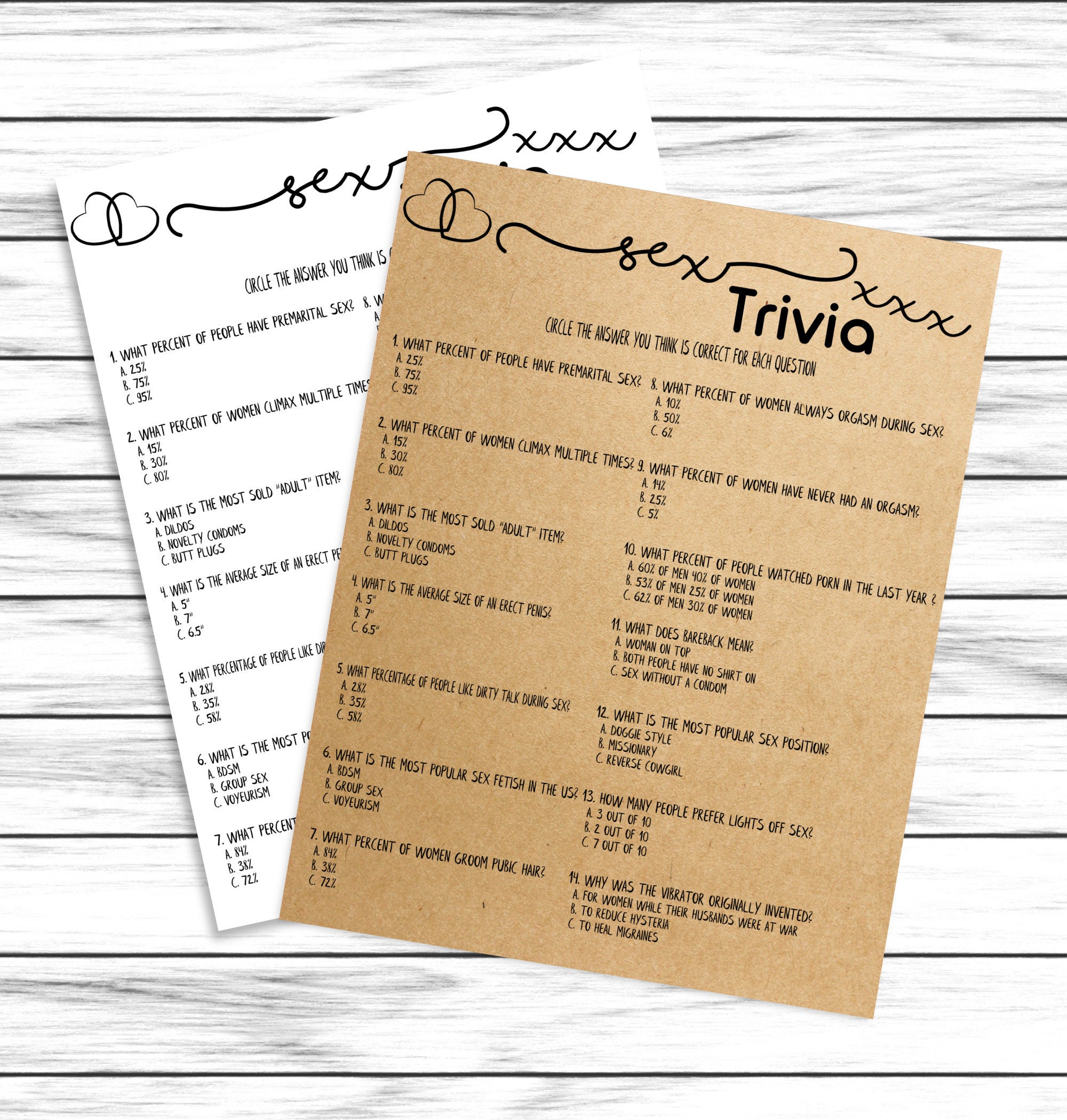 Sex Trivia Game Bachelorette Party Game Dirty Trivia Game Etsy