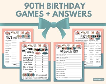 Jeux de fête pour le 90e anniversaire, idées de 90e anniversaire, jeu-questionnaire de 1935, le prix est bon jeu d'anniversaire, jeux-questionnaires imprimables, téléchargement immédiat