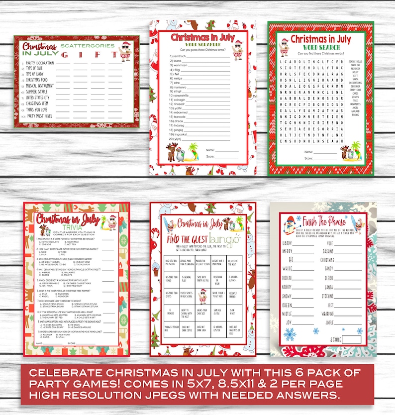 Christmas In July Party Games Trivia Scattergories Word Etsy