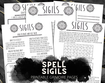 May include: Printable pages for creating sigils, a type of magical symbol used to manifest intentions. The pages include instructions on how to make and activate sigils, as well as a sigil notebook and a spell grid.