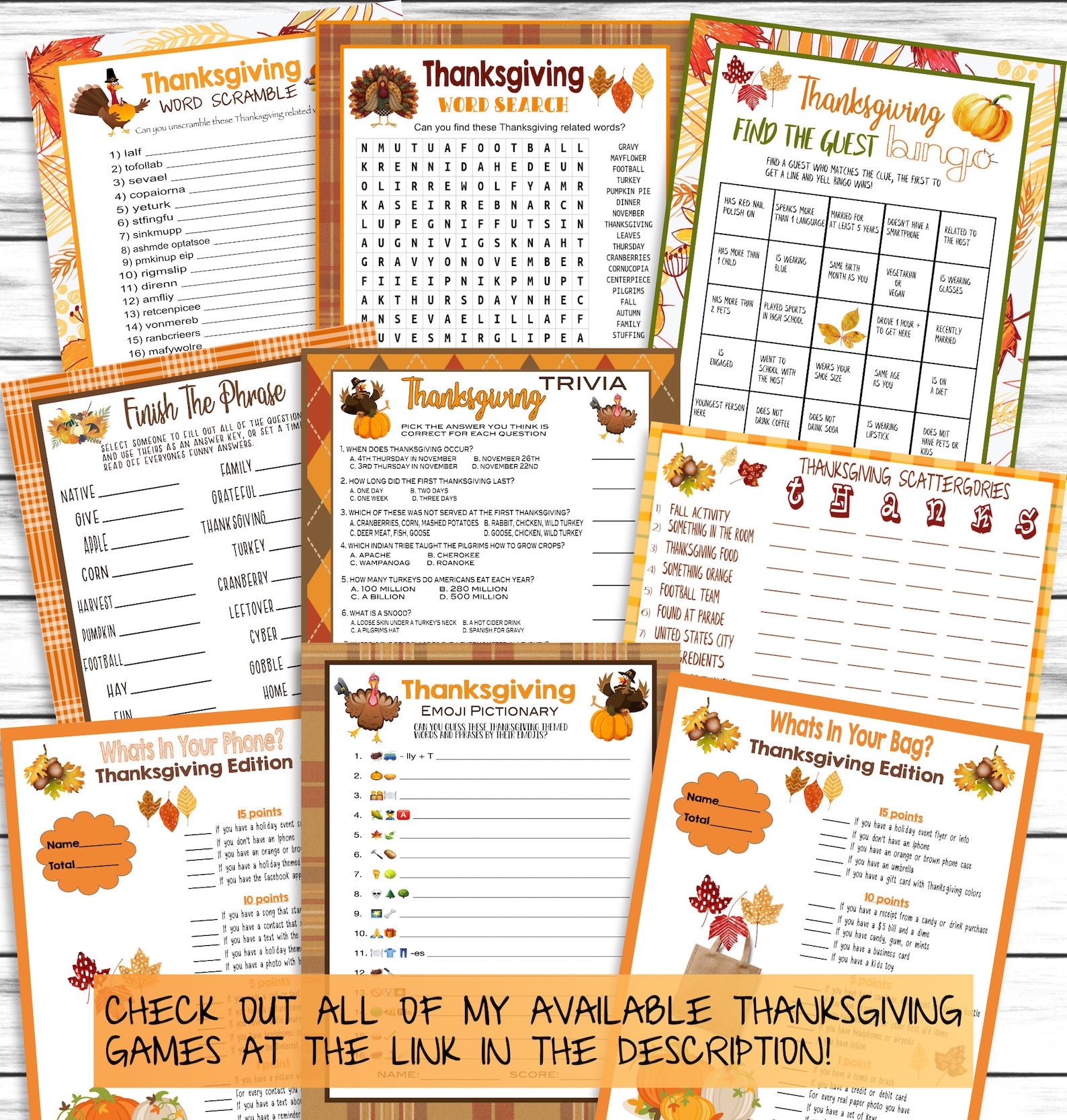 Thanksgiving Emoji Game Emoji Pictionary Party Game Emoji ...