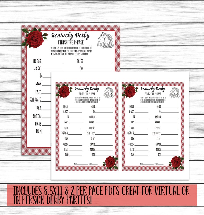 Kentucky Derby Fun Games Derby Party Games Scattergories Etsy