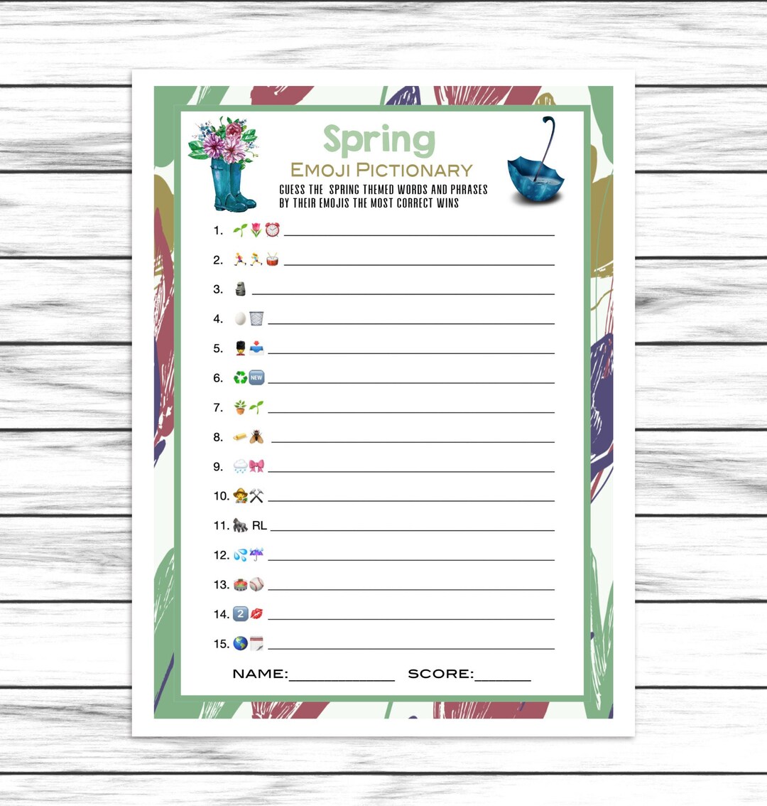 Spring Emoji Game, Emoji Pictionary, Party Game, Emoji Game, for Adults
