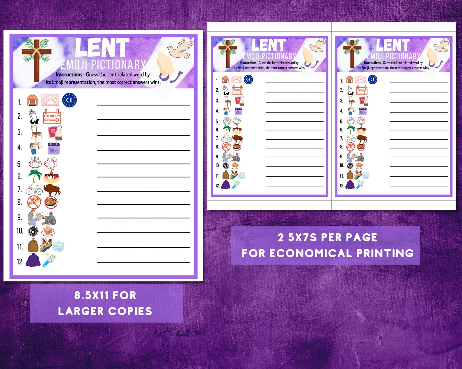 Lent Printable Kids Emoji Pictionary Game, Adult Lenten Party Game ...