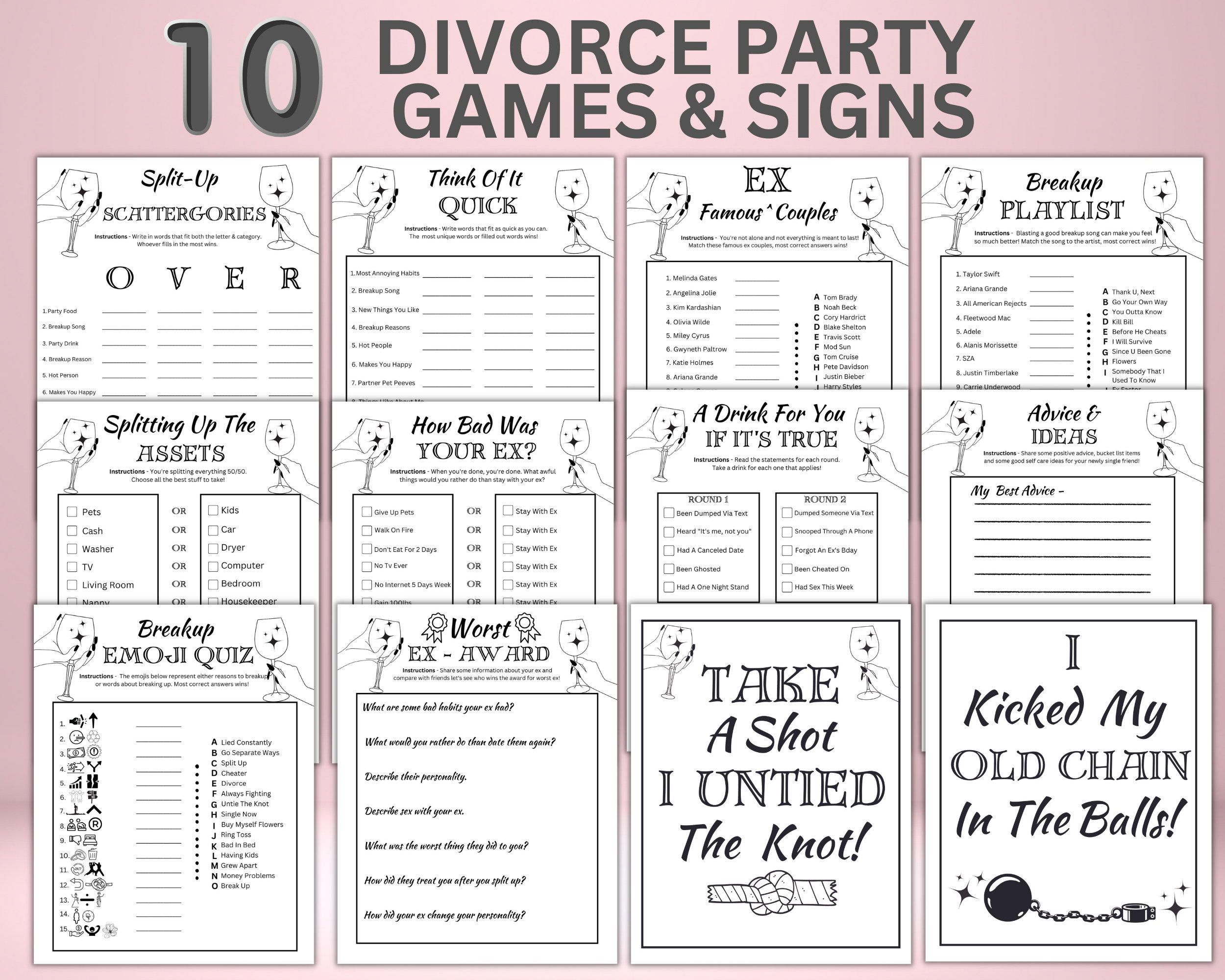 Printable Divorce Party Games Bundle | Breakup Celebration Party Quizzes | Newly Single Ladies Night Idea | Separation Activity Divorced AF