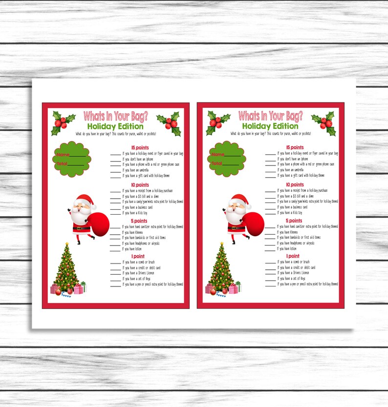 Christmas Game Whats in Your Bag Purse Wallet Christmas Etsy
