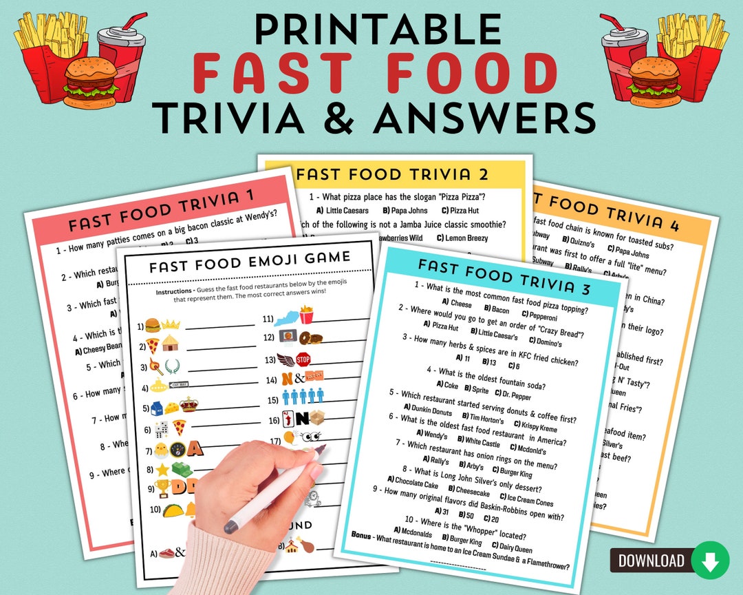 Pub Trivia Food Game Bundle | Printable Fast Food Trivia & Emoji ...