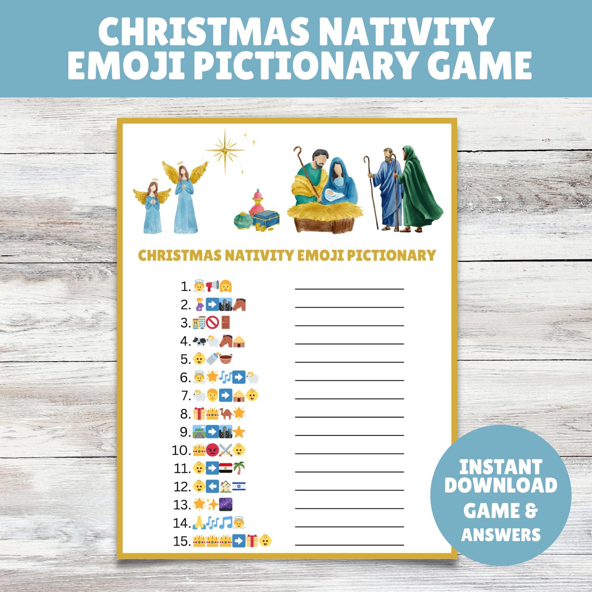 Printable Nativity Emoji Pictionary Christmas Bible Story Game | Fun ...