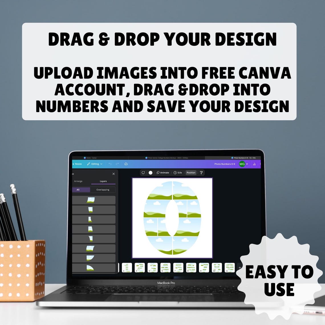 Editable Number Photo Collage Template for Canva | Drag and Drop ...