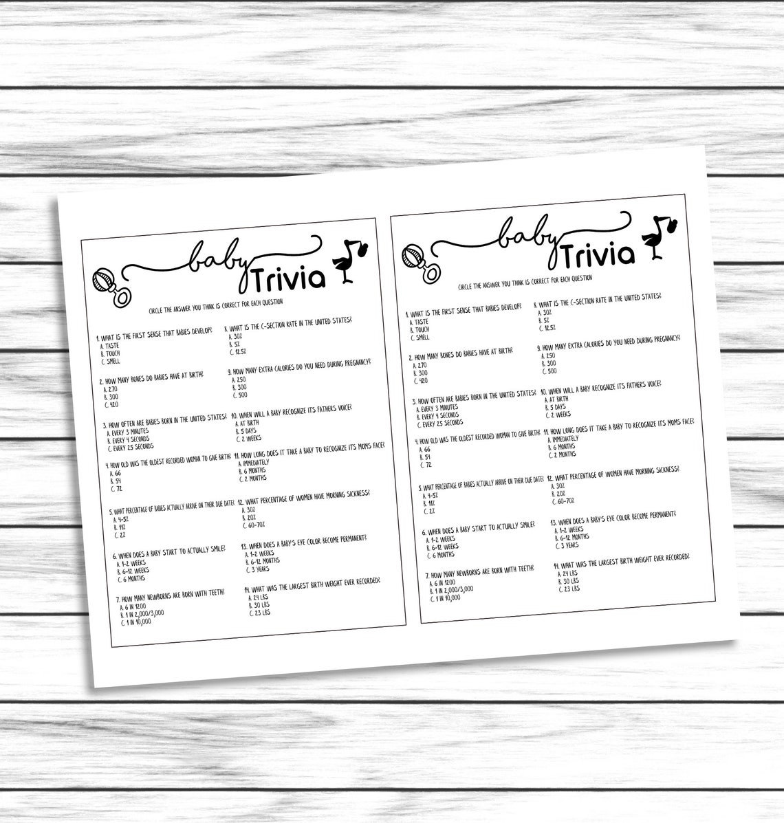 Baby Trivia Game Baby Shower Trivia Game Baby Shower Quiz Etsy