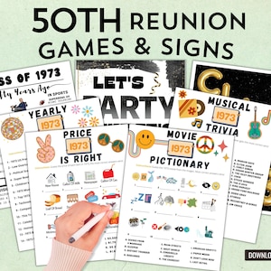 50th Class Reunion Printable Class of 1973 Spiele Bundle | Willkommen Abschlussklasse von 73 Aktivitäten | High School Reunion Dekor Schilder