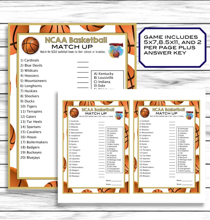 March Madness NCAA Matching Trivia Game March Madness Party Etsy