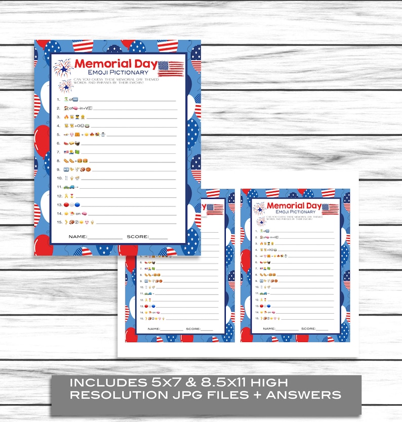 Memorial Day Game Emoji Pictionary Party Game Emoji Game Etsy