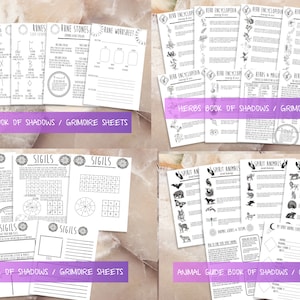Utskrivbara sidor från nybörjarhäxkonsten i Skuggornas bok | Grimoire-ark för babyhäxor om kristaller, sigill, runstenar, örter och tarotkort bild 6