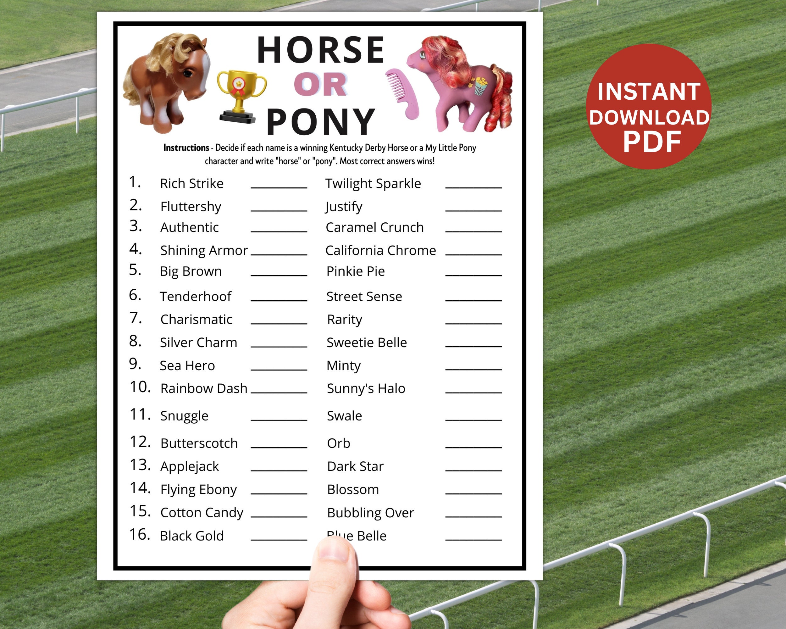 Kentucky Derby Find the Guest Bingo Game Triple Crown Party Idea Horse