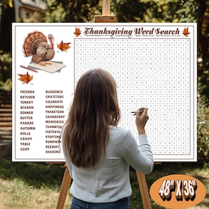 Giant Thanksgiving Word Search | Printable 48x36 Large Print Game | Fun Family Dinner Activity | Lawn Game | Senior Friendly